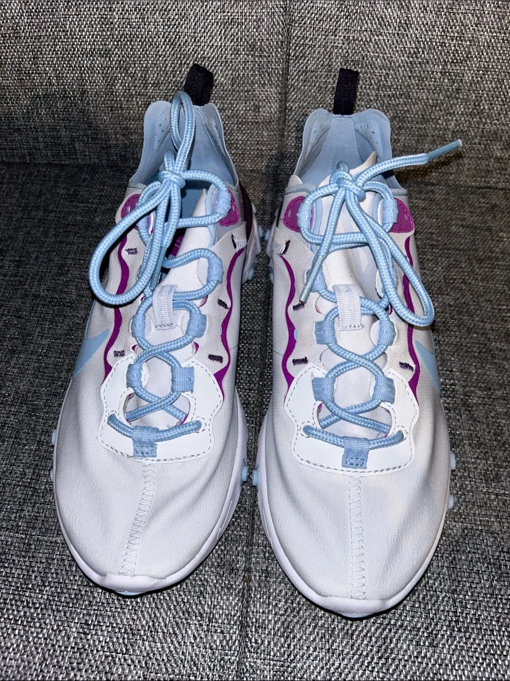 Nike React Element 55 - White Sneakers with Light Blue and Magenta Accents